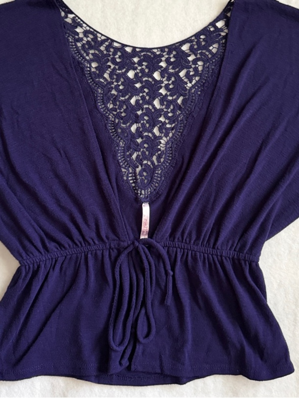 Rue21 Boho Deep Purple Lace-Back Drawstring Waist Blouse